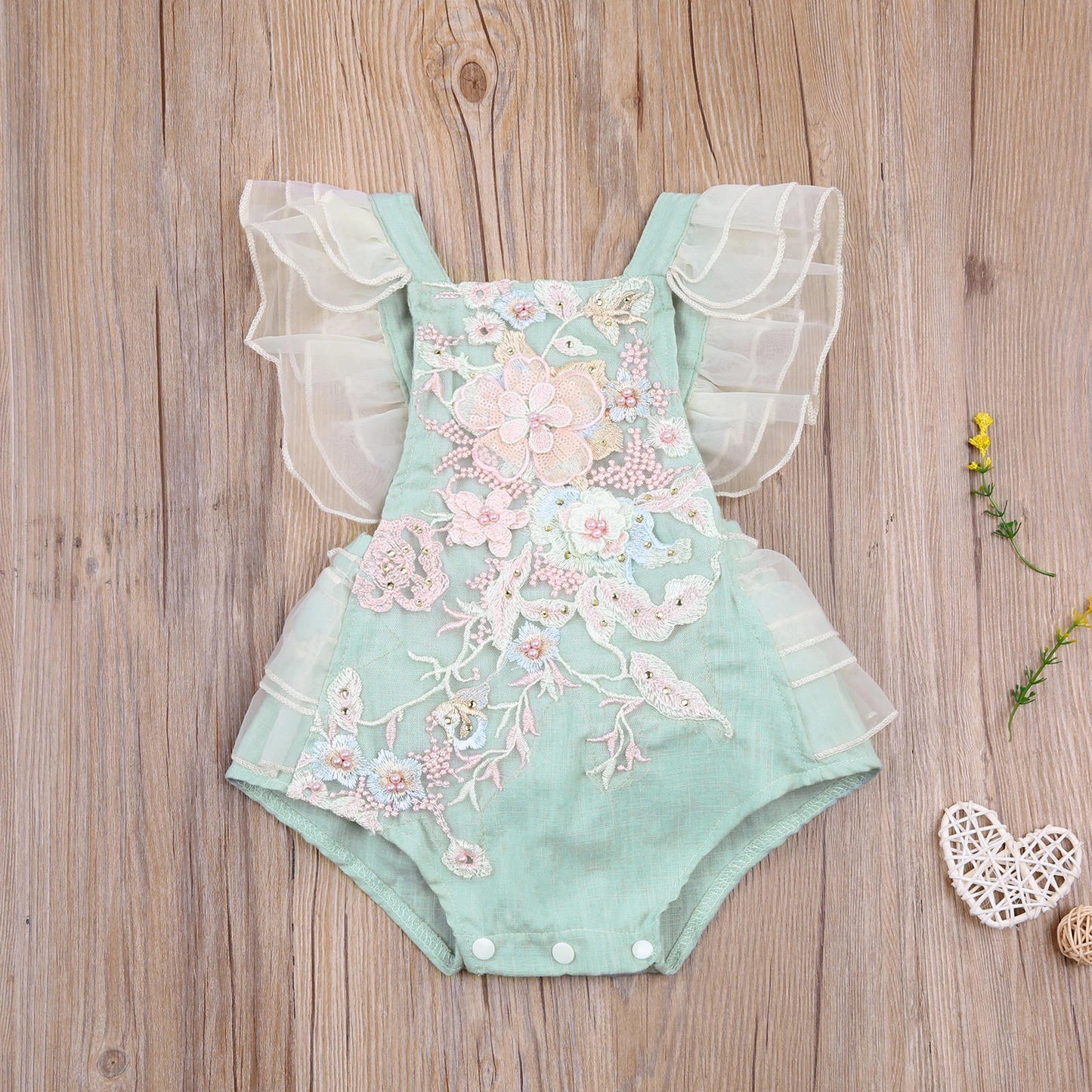 Princess Floral Embroidery Romper, 0-24M