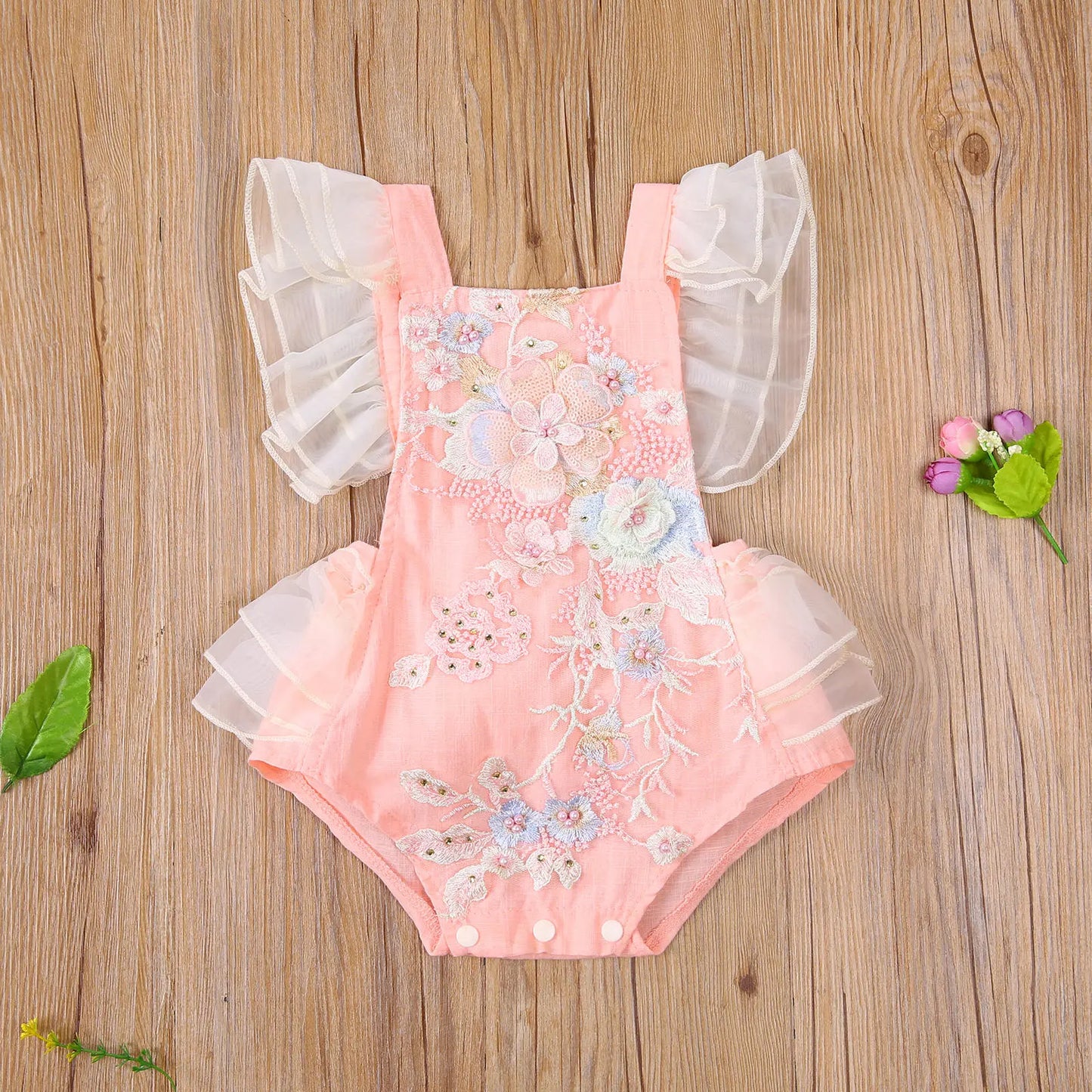 Princess Floral Embroidery Romper, 0-24M